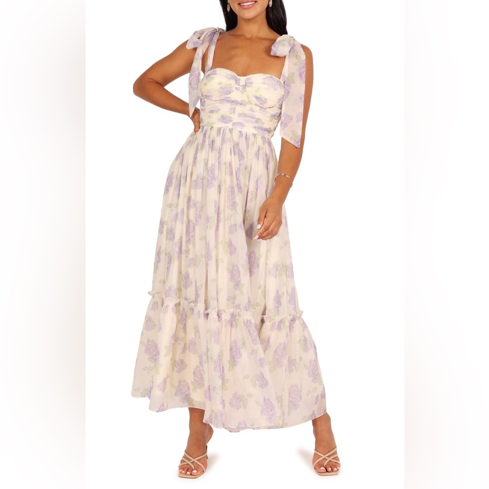 Floret Bow Strap Midi Sundress in Lavender